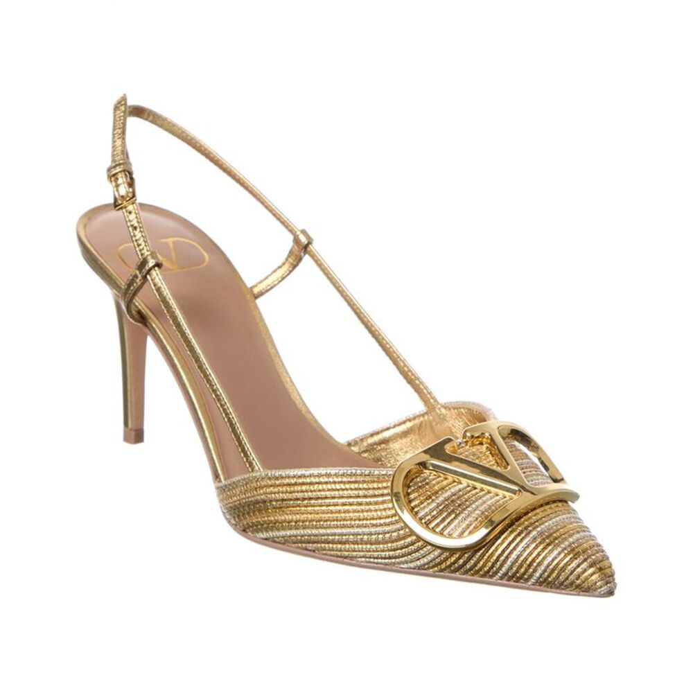 Valentino Vlogo Signature 90 Leather Slingback Pump, Gold